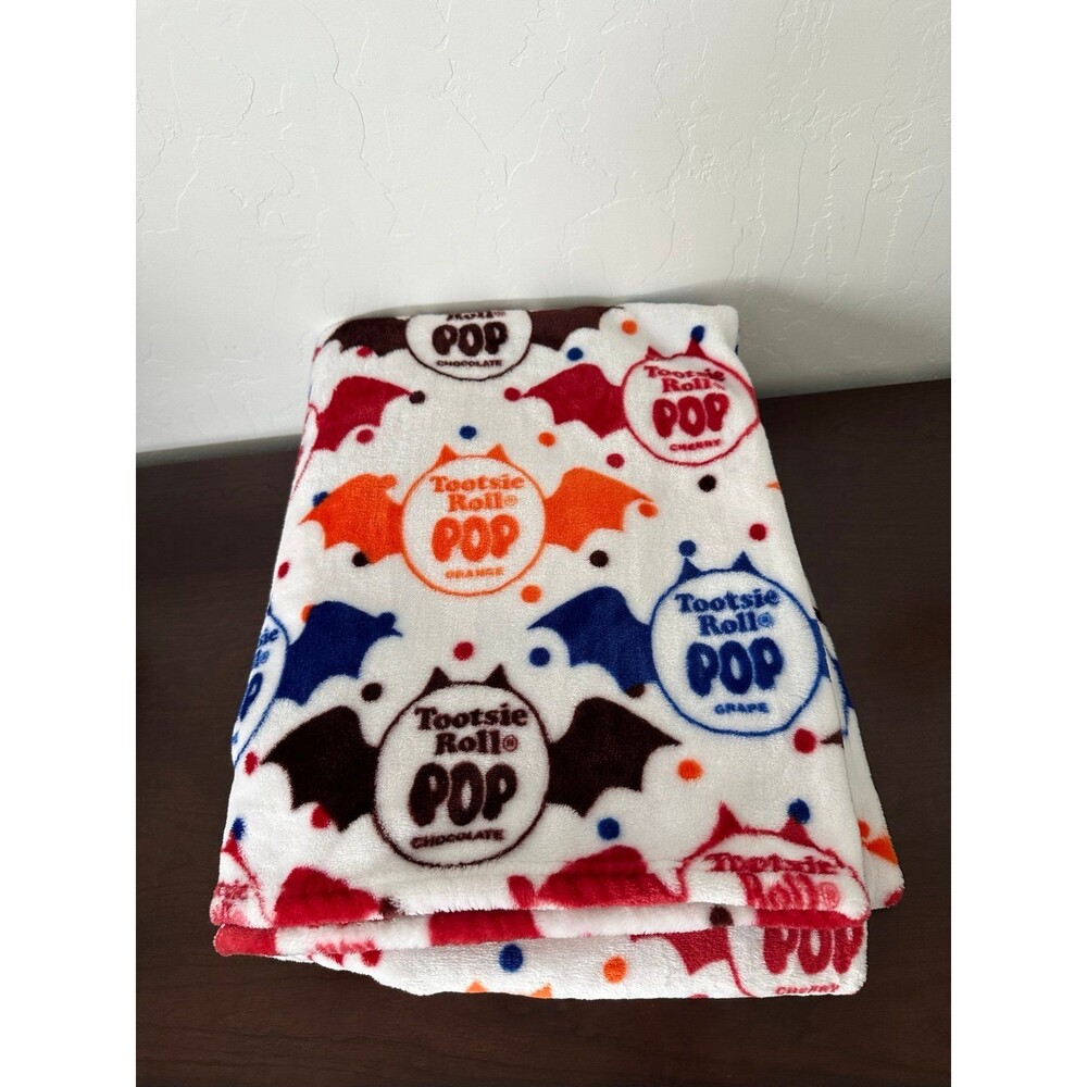 Tootsie Roll Pop Halloween Fleece Throw Blanket Candy Bat Print 48.5” x 67”
